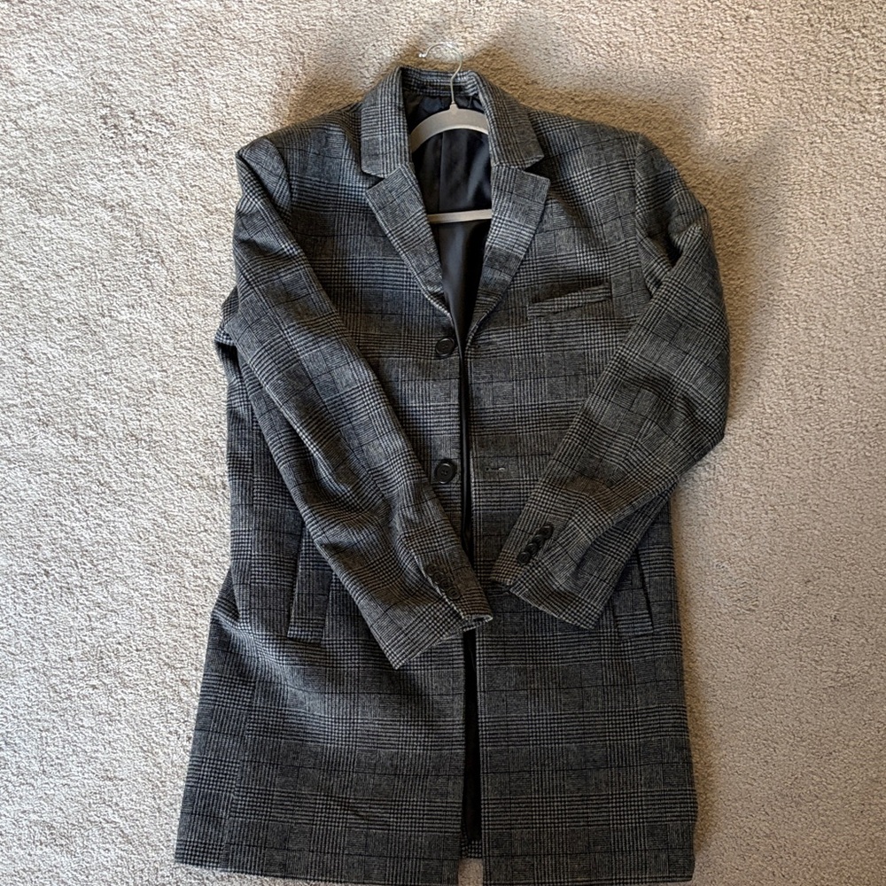 H&M Men's Gray Plaid Overcoat